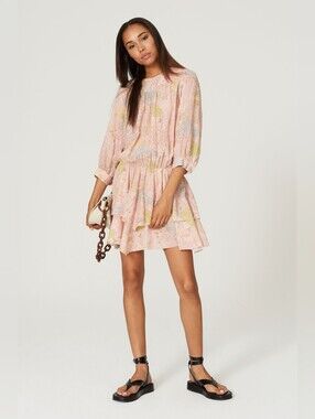 Zadig & Voltaire Rooka Print Glam Dress Pink Tiered Mini XS $398